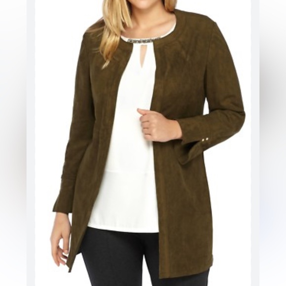 The Limited Green Faux Suede Career Long Jacket -Size 10 - Picture 1 of 8
